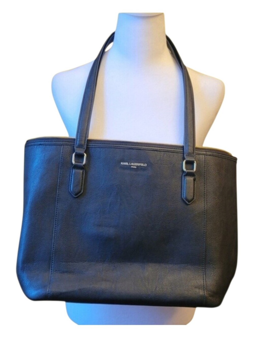 Karl Lagerfeld Black and Gold Logo Leather Accent Tote